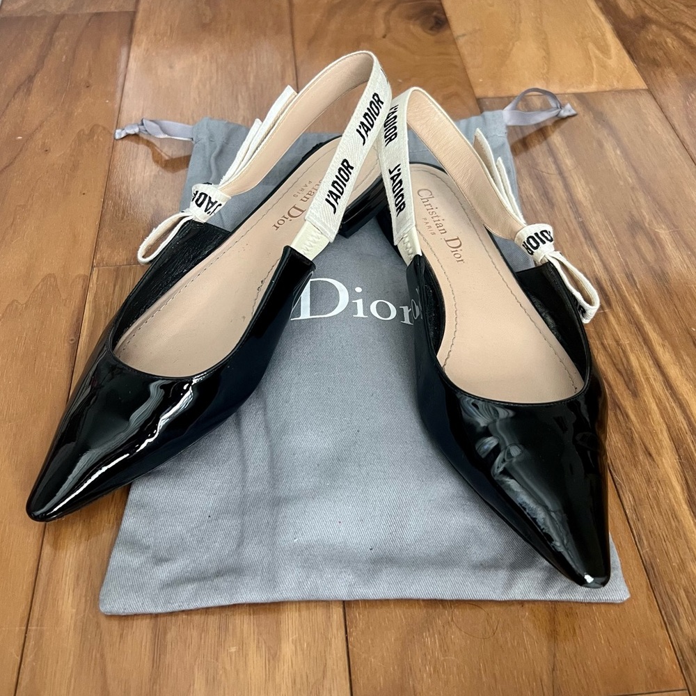 Christian Dior patent leather black slingback flats size 39